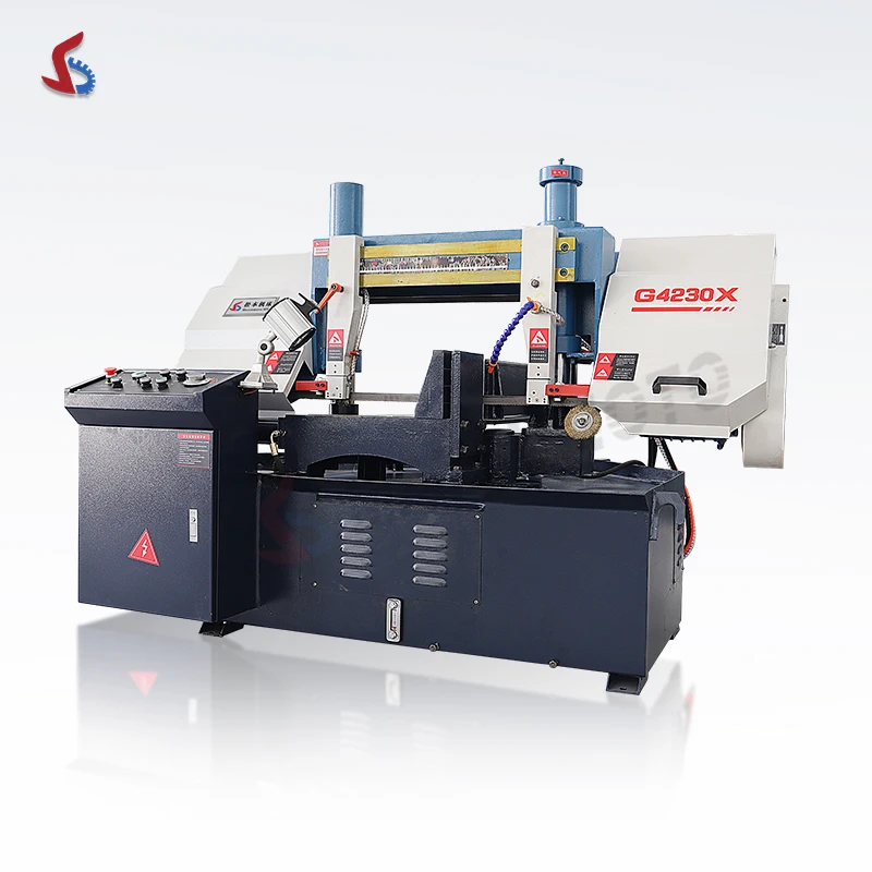 G4230X Double Column Horizontal Semi-Automatic Metal Cutting Band Saw Machine 60 Degree Rotate Manual Tension Method Gear Core