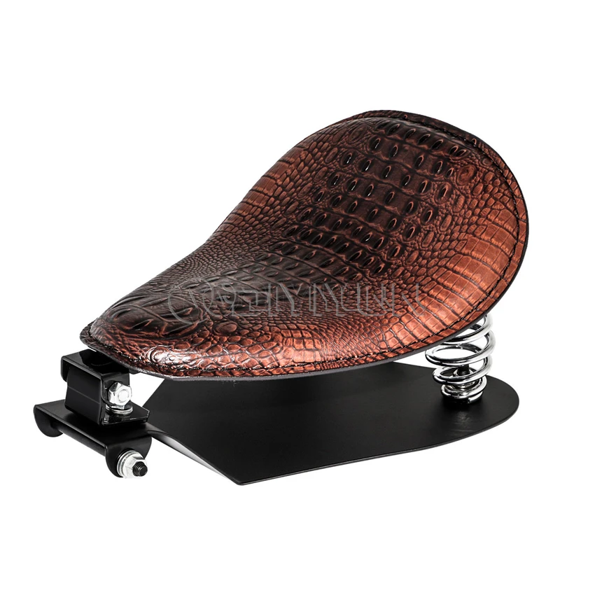 Crocodile pattern brown KIMISS Calabash Seat,Motorcycle Calabash Bronze Soft Leather Solo Seat Bracket Spring 