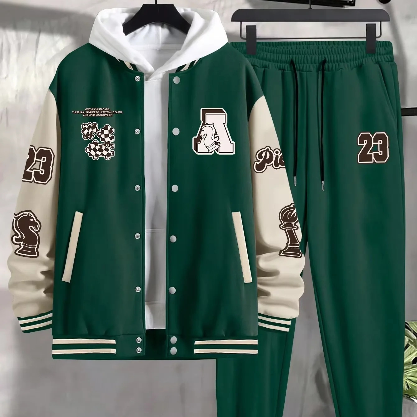 Men's top coat baseball shirt Long sleeve pants suit Knitted cotton high quality custom size wholesale_voghion.com