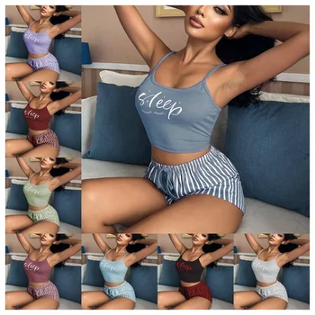 New Women's Casual Pajamas Set Shorts Sleeveless Homestays Front Slit Summer Pajamas Women