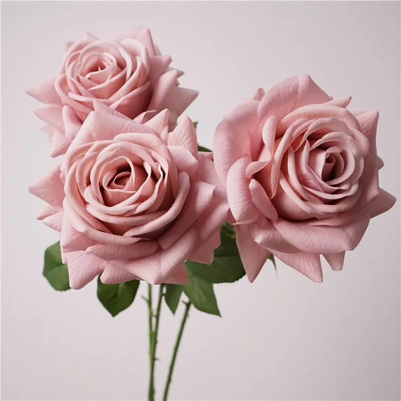 New Arrival Wedding Flower Decor Artificial Turkish Rose Flower Real Touch Roses High Quality Autumn Pink Latex Rose Medium Size