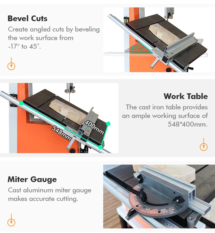 High quality 15" band saw with two speed woodworking band saw cutting height 250mm bandsaw