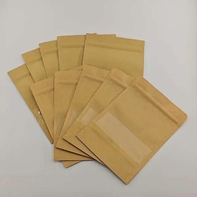 Re-usable Kraft Paper Bag Window Resealable Zipper Top Sugar Baby Food Clothing Packing Pouch Gravure Printing Surface Handling