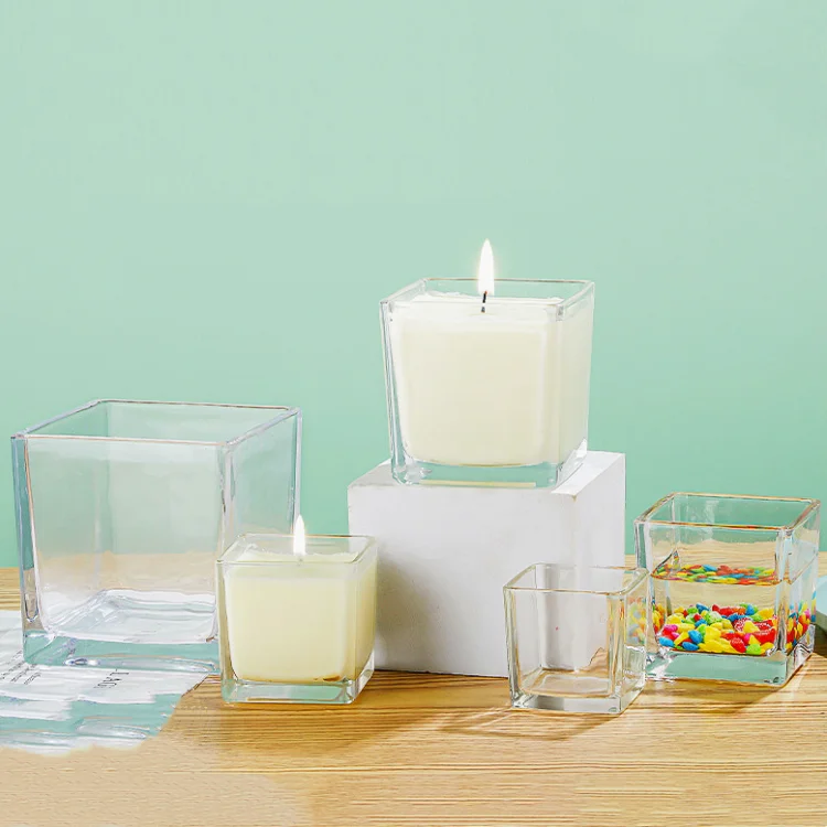 Wholesale Square Black Glass Candle Container Candle Jar With Wooden