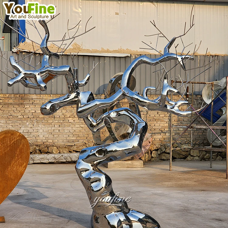 Large Size Outdoor Garden Metal Stainless Steel Tree Lady Figure Sculpture
