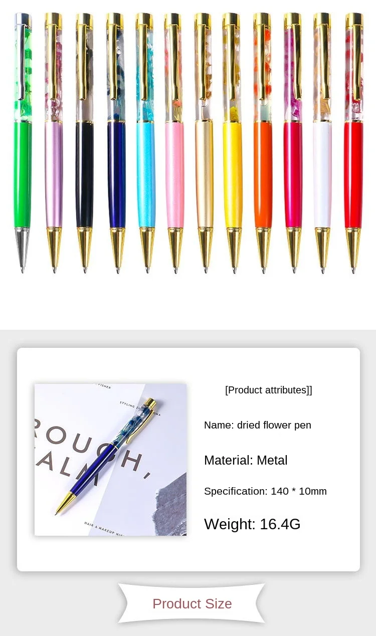Shuli Diy Dried Flower Floating Pen Bling Pen Rhinestones Crystal Metal Ballpoint Pens Fine
