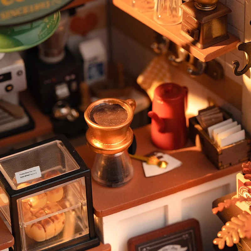 Robotime Rolife Handmade Kit DG162 Slow Life Cafe House 3D Wooden Puzzles DIY Miniature Dollhouse