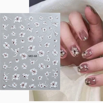 5D Nail Art Decals Nails Art Supplies Semi-transparent white lace flowers Nail Slider Summer Manicure Decals Sticker