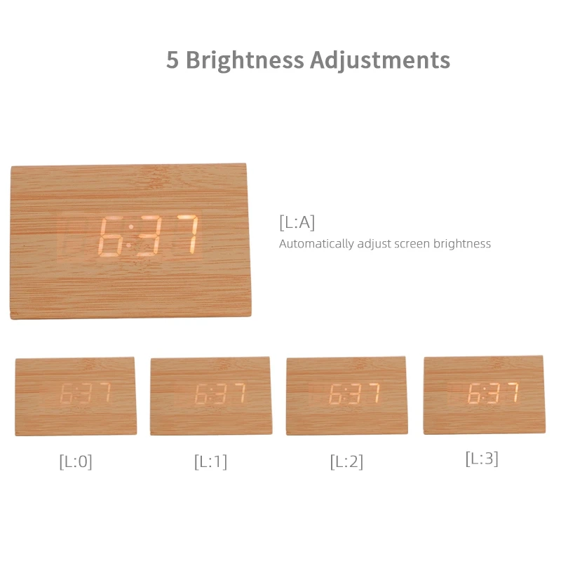 Popular LED Wooden Smart Voice Activated Triangle Digital Wood Clock Dual Power Supply Wooden Alarm Clock