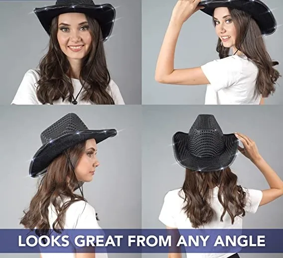 4546 Neon Sparkly Glitter Space Cowboy Hat - Fun Metallic Black Holographic SoJourner Bags Neon Sparkly Glitter Space Cowboy Hat - Fun  main image 4