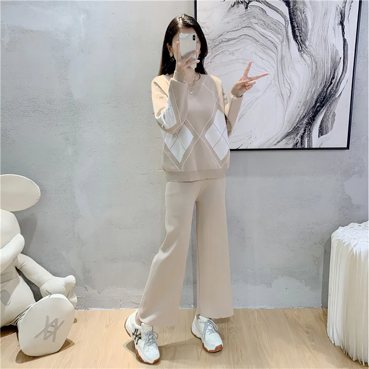 Casual Pant Set Women Piece Outfit Dressy Plus Size Fall Winter Sweater  for Women Clothing Set