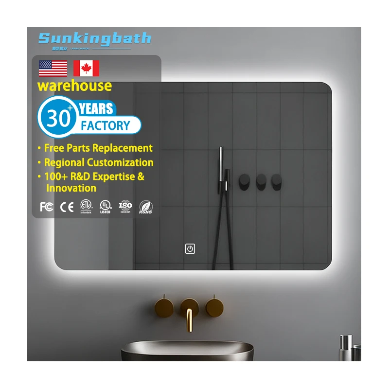 High End Wall Mounted Smart Mirror in Bathroom Led Anti Fog Touch Screen Bathroom Mirror Rectangular Hotel Mirror