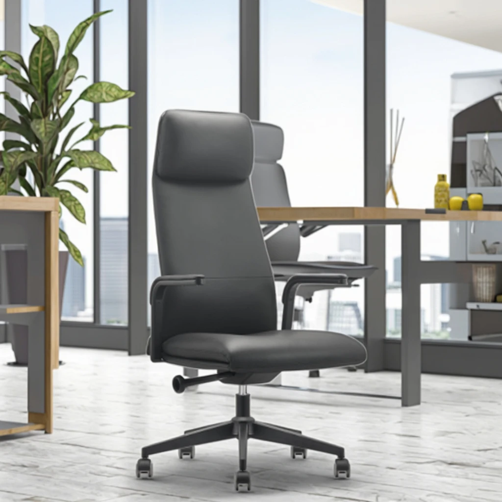 Professional Modern Leather Ergonomic Adjustable Office Chair Without Footrest 4