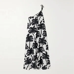 Clothing Manufacturer Custom Spring Summer Single Shoulder Sleeveless Print Cotton Midi Elegant Casual Women Dress