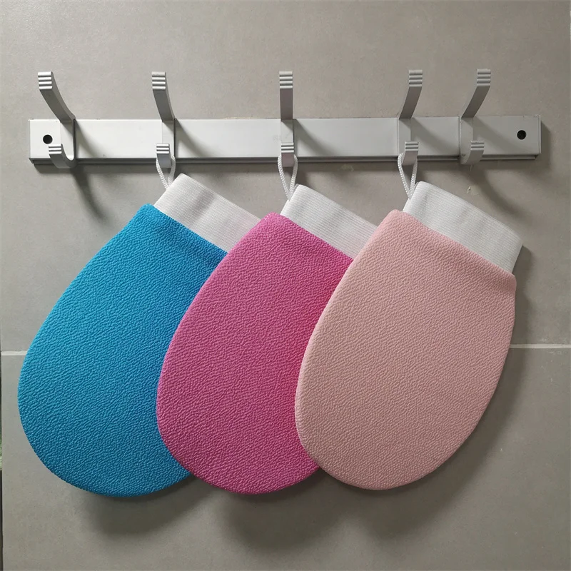 Custom Viscose Fiber Exfoliating Gloves Shower Scrub Mitts Pink Tan