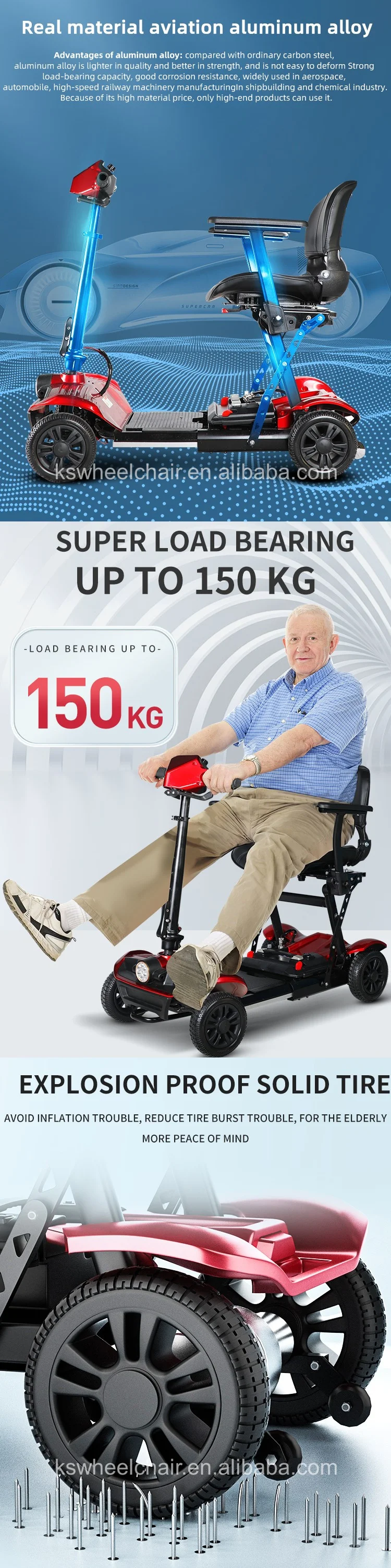 Portable Travel 4 Wheels Elderly Electric Scooter Disabled Handicapped Folding Mobility Scooter