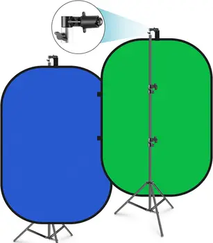 Neewer 5x7ft/1.5x2m Chromakey Foldable Backdrop with Stand 8.5ft/2.6m, 2-in-1 Reversible Green Blue Green Background Panel for detail image