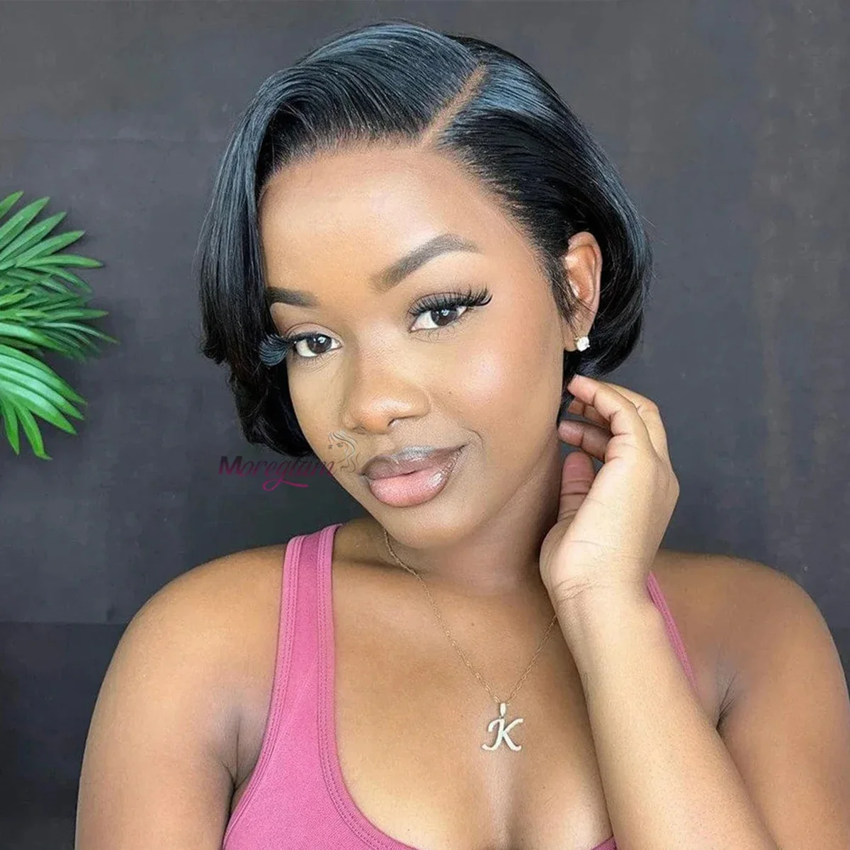 Damen Kurzer Bob Pixie Cut Perücke Tiefe Seite T Teil Spitze Echthaar Perücke 6 Zoll 180% Dichte Glatt Transparent Lace Front Perücken_voghion.com