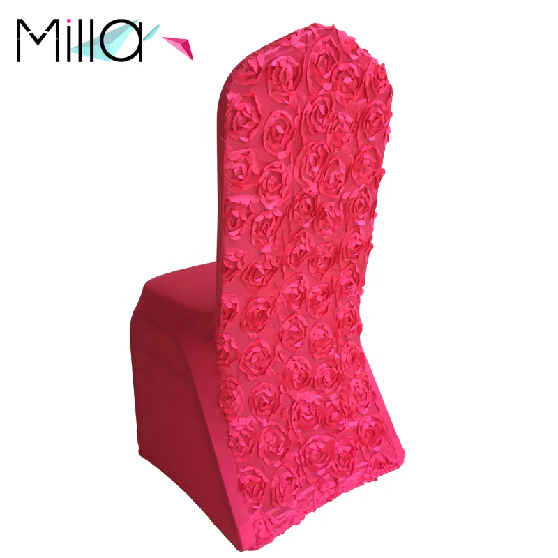 Elegant White Satin Rosette Embroidery Stretch Spandex Banquet Chair Cover