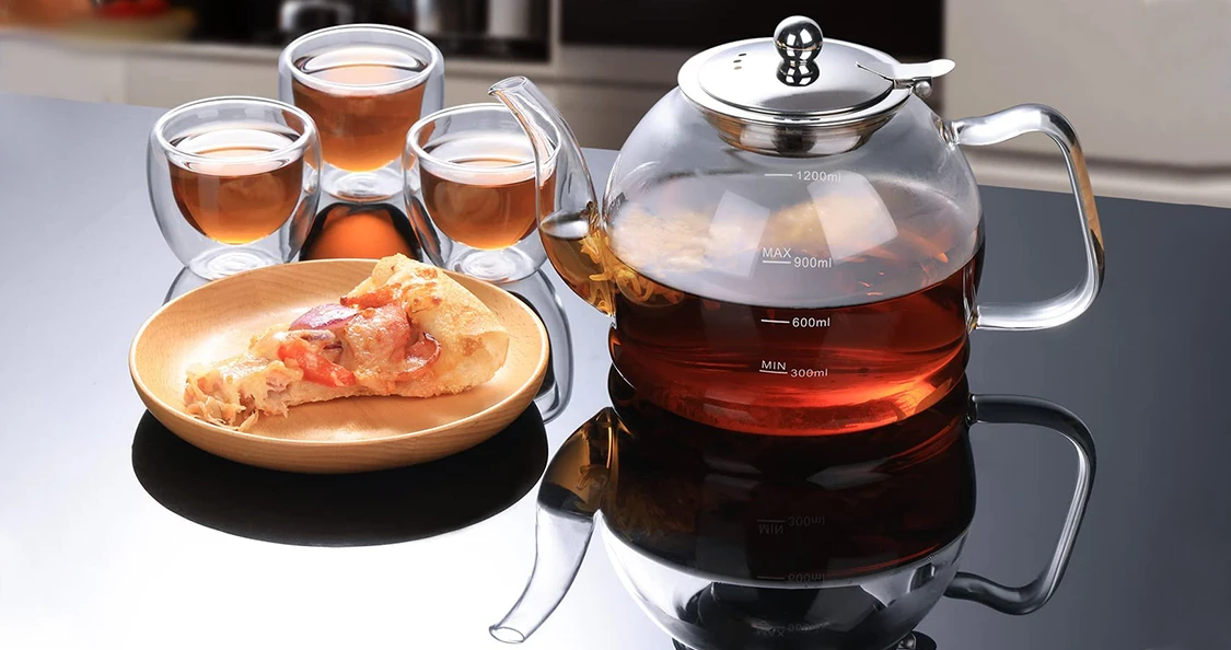 Stovetop & Microwave Safe Glass Teapot (50 Oz) With Removable Loose Tea Glass Infuser Tea Kettle