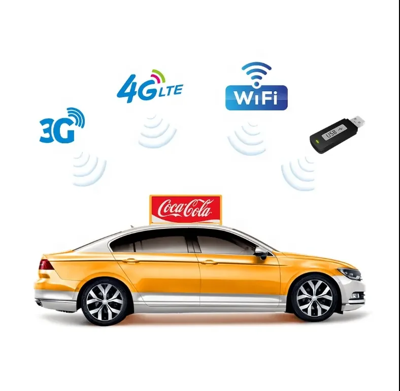 WIFI USB 3G 4G advertising street waterproof led car top two side taxi roof P2.5 taxi top led display P2.5 car screen