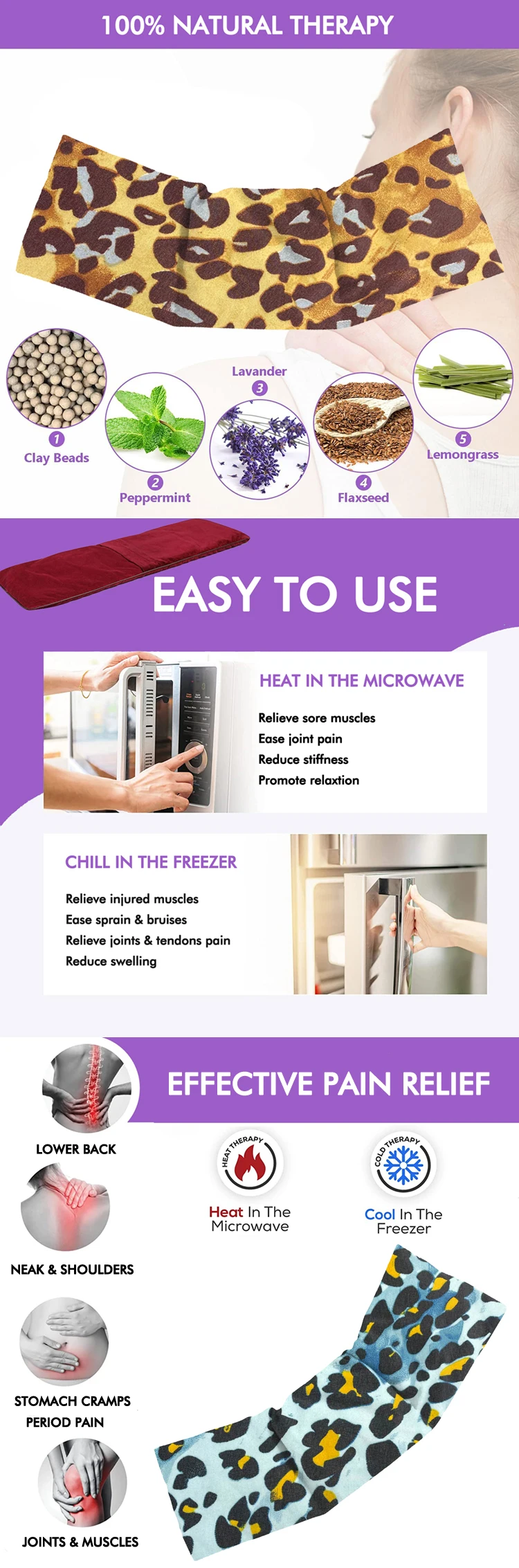 custom print microwave heating pillow body comfort moist heat pack flexible flaxseed heating pad with stone for pain relief