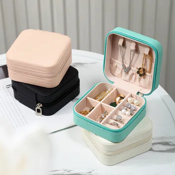 Small Leather Jewelry Gift Box Organizer Travel Velvet Necklace Ring Earring Jewel Jewellery Case Square Velvet Ring Box