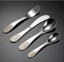 stainless steel 304 Food grade custom colorful pattern children tableware knife spoon fork kids 4-piece gift box cutlery set