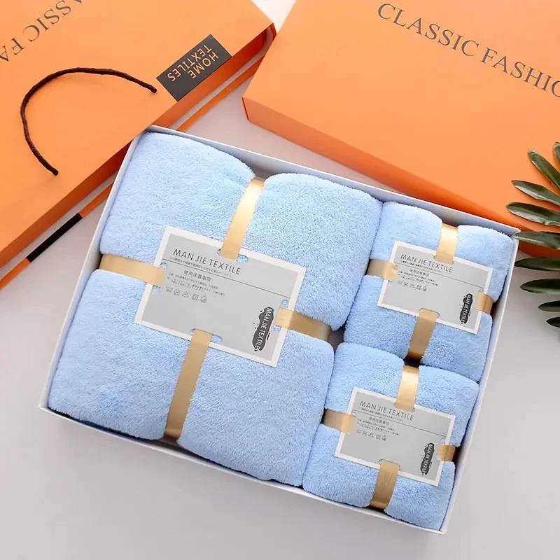 High Quality Bath Towel Set Gift Thick Coral Fleece Soft Absorbent Face ...