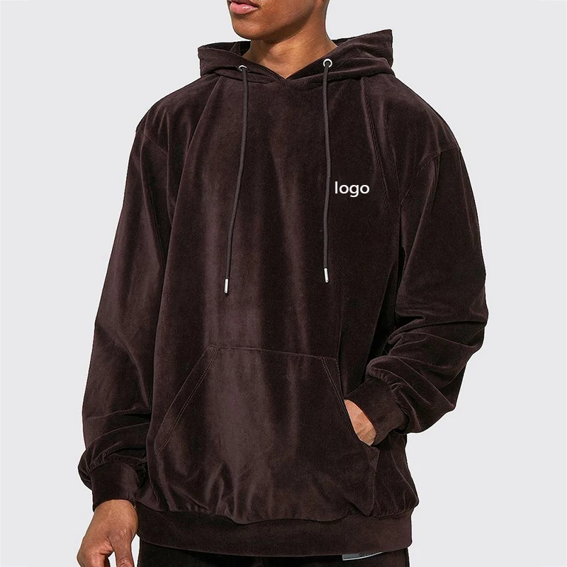 Custom Logo Velour Fabric Hoodie with 430grams and 370grams Fabric Weight for Winter Comfort
