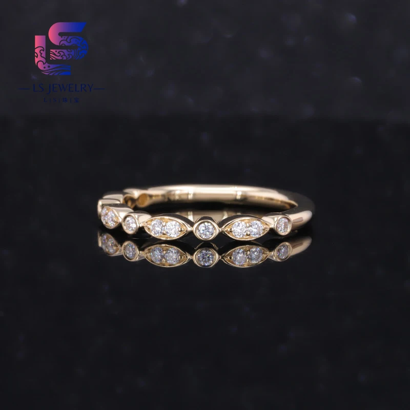 Custom Ring 14k Solid Yellow Gold Fancy Shape Moissanite Wedding Eternity Ring