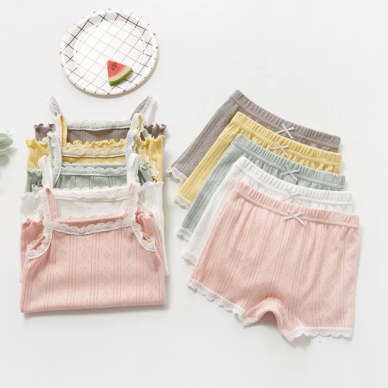 Детская одежда для малышей, детские летние комплекты одежды для маленьких девочек, Хлопковый вязаный жилет и шорты с кружевом, одежда для малышей, короткий комплект