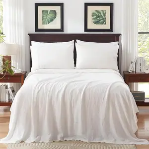 GOTS Certified 100% European Flax Linen Top Sheet Set 4pc Natrual Christmas Striped Solid Bed Sheet Pillow