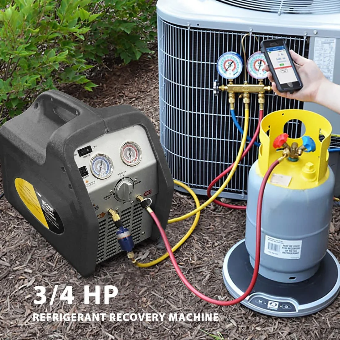 AC Refrigerant Gas Recovery Unit/Machine for Car Air Conditioning with R32 1234yf Compressor 1 HP RR500 Black Color