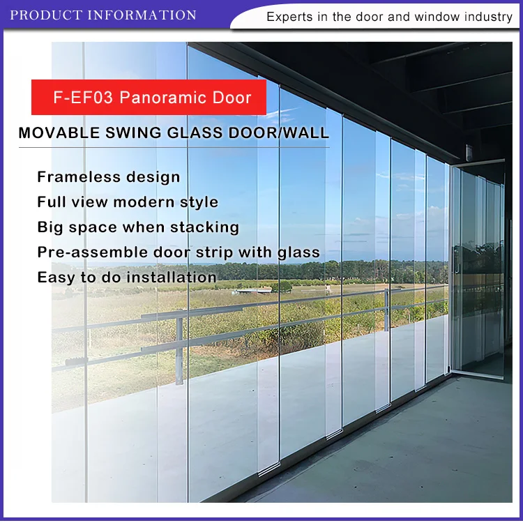 Frameless Sliding Folding Glass Curtain Balcony Partitions Doors Aluminum Stacking Panoramic