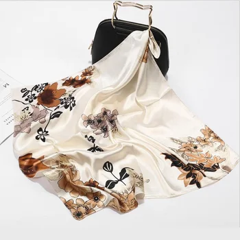 Wholesale Women's Fashion Large Custom Printed Polyester Square Satin Headscarf Silk Scarf