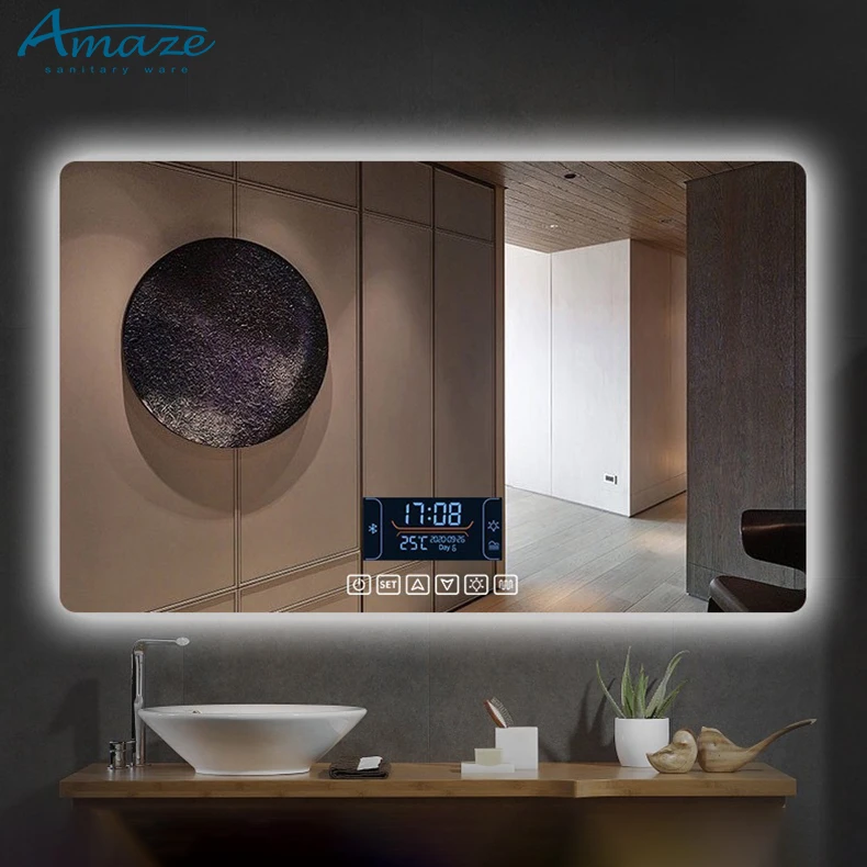 Factory customization hotel rectangular intelligent modern style wall-mounted led mirror smart for bathroom supplier