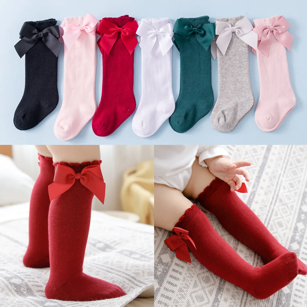 Wholesale Solid Color Big Bow Knee High Quality Long Soft Cotton Lace ...