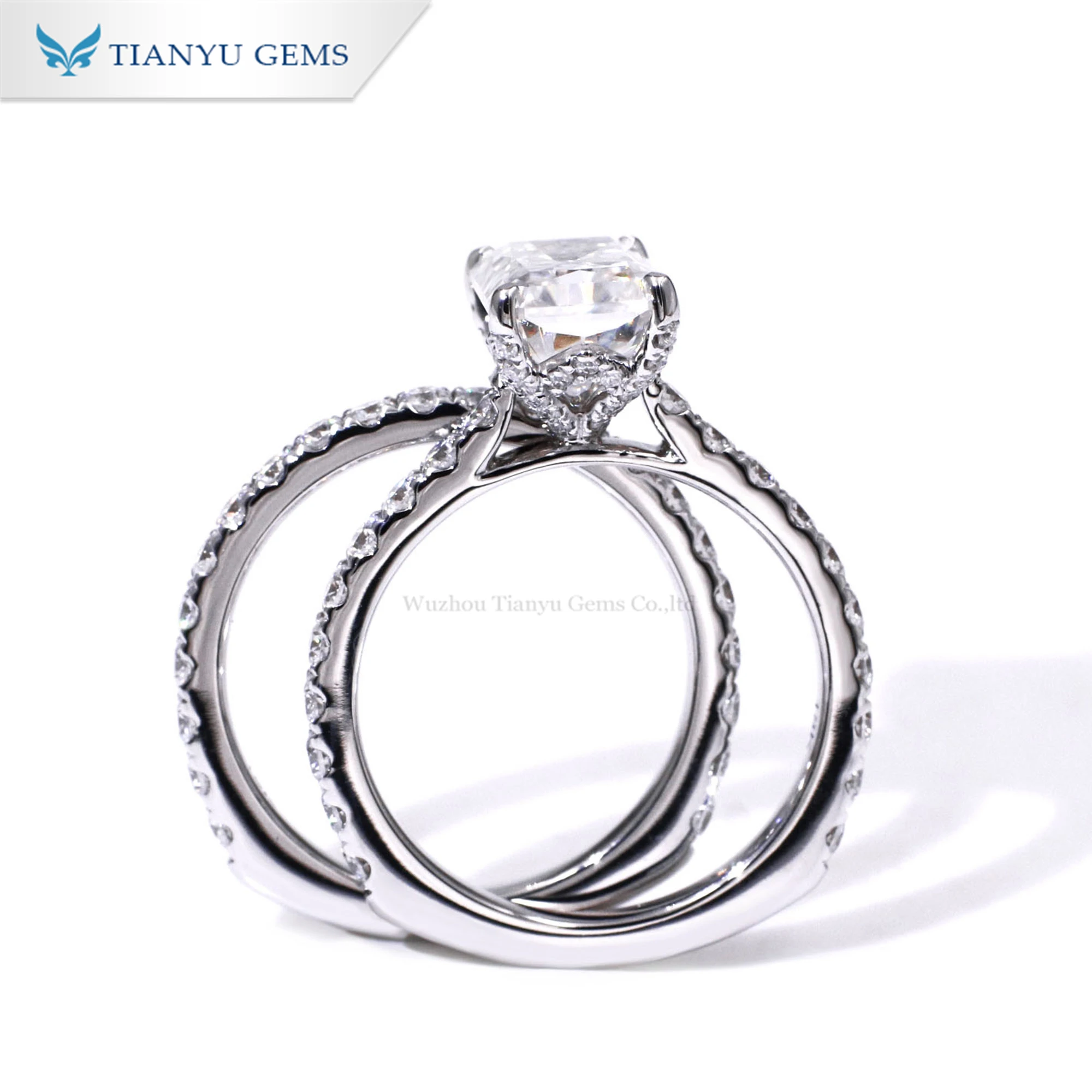 Tianyu Gems Moissanite and Lab Diamond Radiant Cut Diamond White Gold Wedding Ring Set