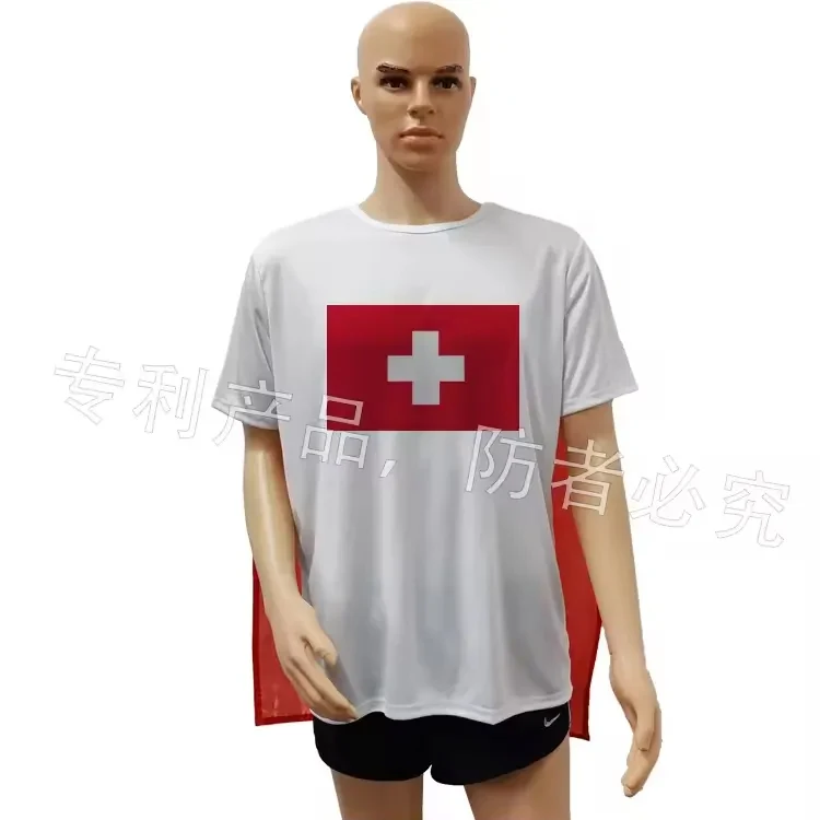 Soccer Fans Cheering Custom Color Size Switzerland National Country Flag Printed T Shirt Cape for 2026 Sports Events