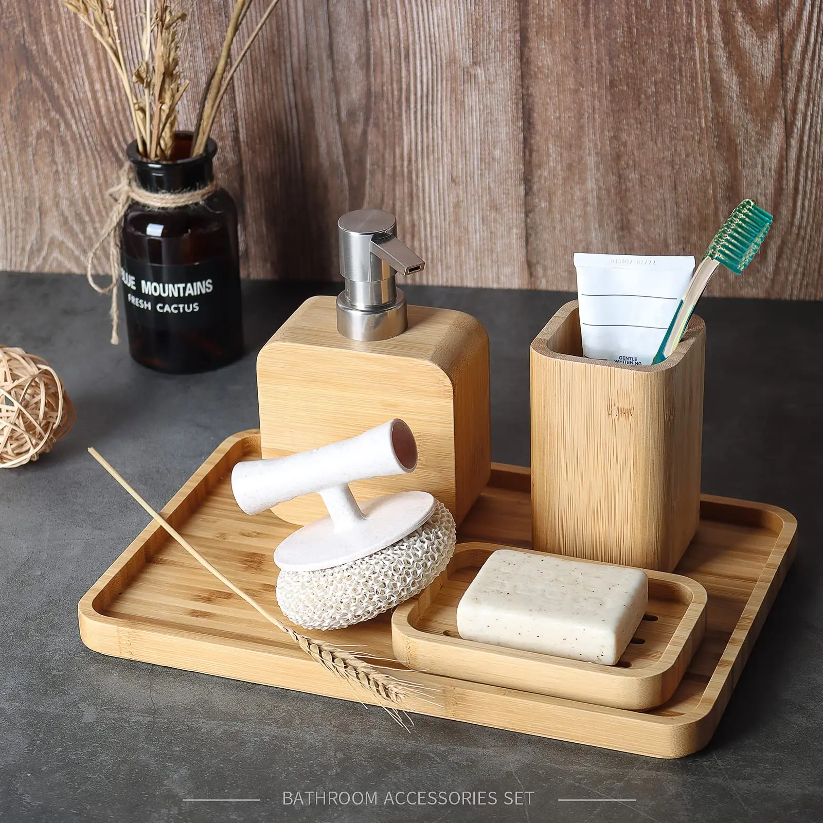 ZC Custom 4-Piece Retro Suit Shower Soap Dish Holder Lotion Soap Dispenser Mouthwash Cup Storage Tray Bathroom Accessories Set