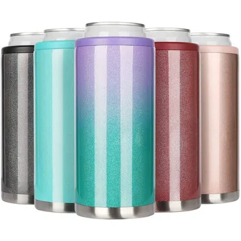 PURPLESEVEN 12 oz Vacuum Insulated Stainless Steel Thermos Can Coolers Metal Can Holder Double Walled Skinny Can Cooler