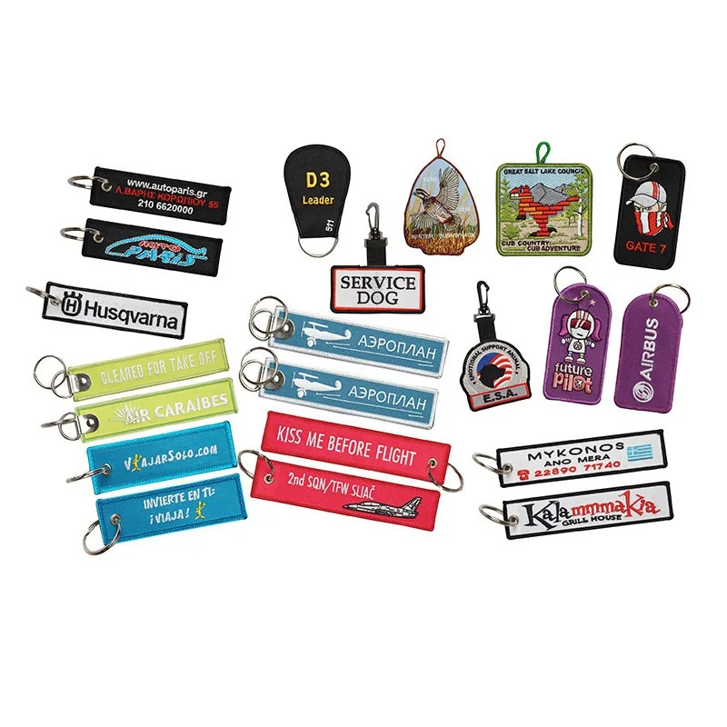 Customized Embroidered Woven Mark Printing Key Ring Life Jacket Surfing Diving Cartoon Shark Keychain