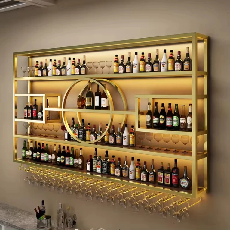 Saloon Rack Dimention Hot Sell Modern Style Golden or Black bar or Saloon Wall Mounted LED ...