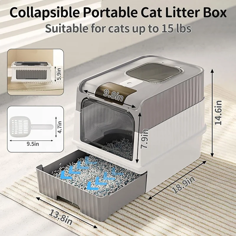 Fully Enclosed Cat Toilet Large Foldable Top Entry Cat Litter Box with Lid