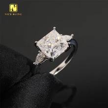 Silver Plated Women Jewelry 9mm Princess Cut Diamond Wedding Rings Iced Out 925 Silver Moissanite Engagement Ring For Women