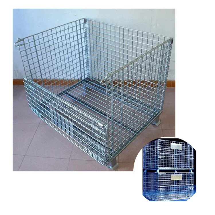Collapsible pallet cage wire mesh forklift container mesh roll stillage cage