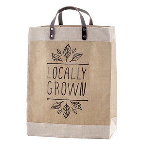 Custom Printed Burlap Grocery Tote Shopping Wholesale Jute Bag Leather Handle