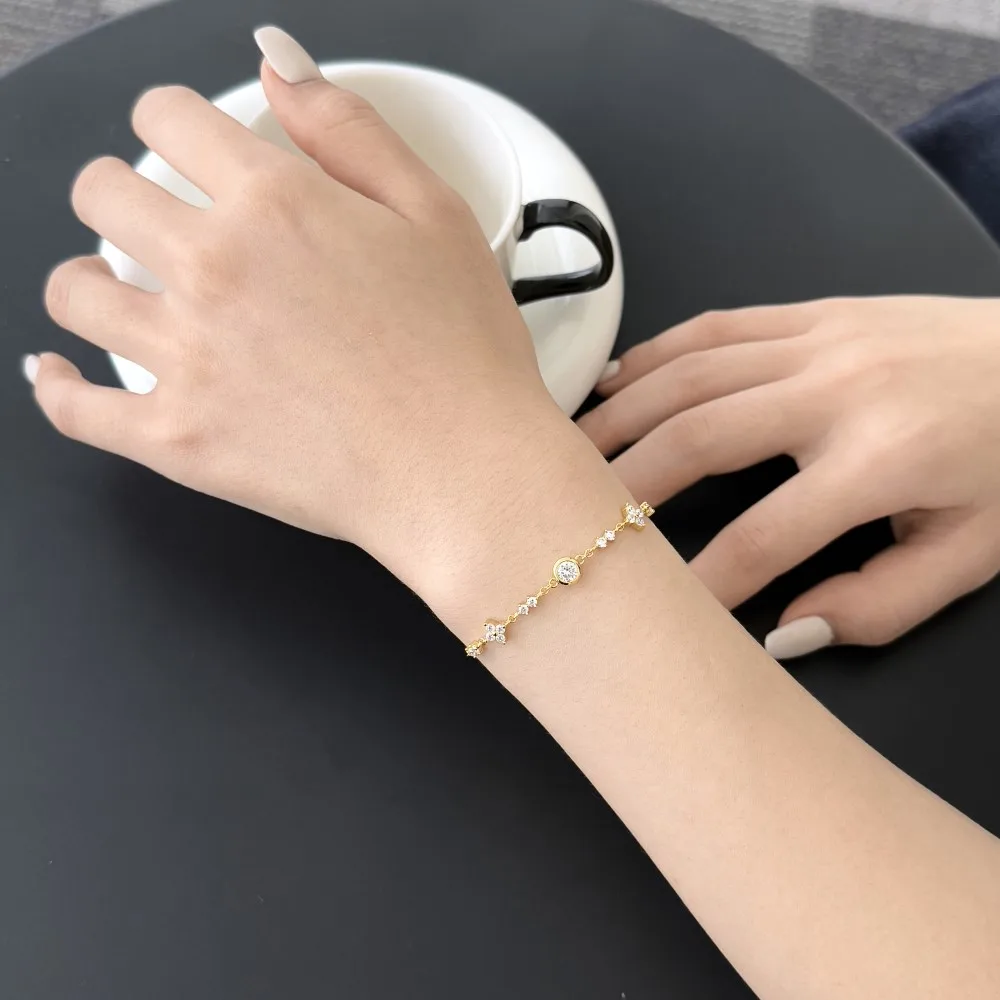 KAKODIY Fashion Design Rhodium 18K Gold Plated Sterling Silver Chain 5A Zirconia Multi Pendant Four Leaf Clover Bracelet detail 4