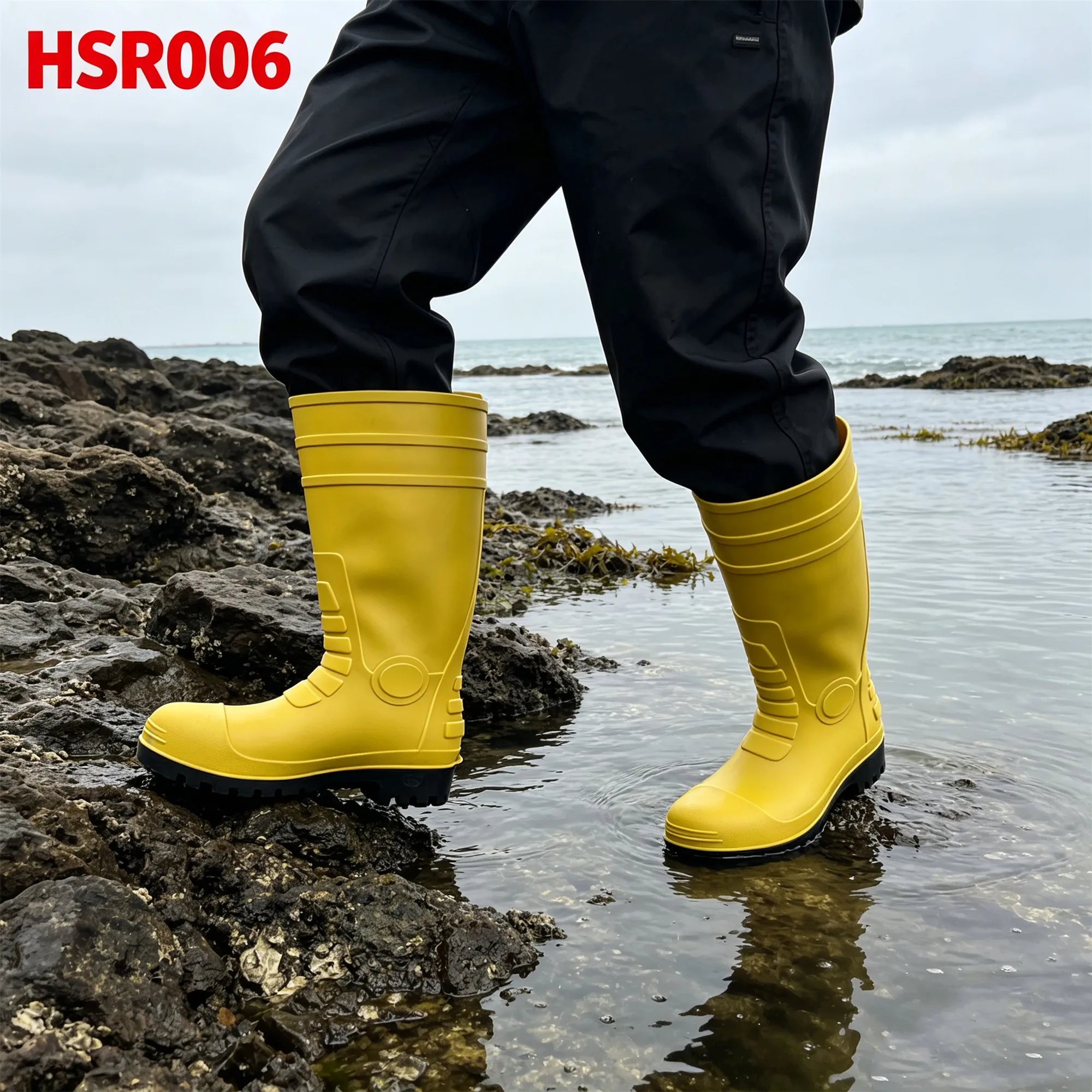 XYM,Congo Anti-hit SRC Standard Hua Singh Industrial Yellow Gumboots All-Weather Ready PVC Integral Molding Rubber Boots HSR006